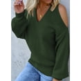 thumbnail image 4 of Asyoly Womens Halter Neck Cold Shoulder Sweater Long Sleeve V Neck Solid Color Knit Pullover Sexy Jumper Loose Top, 4 of 5