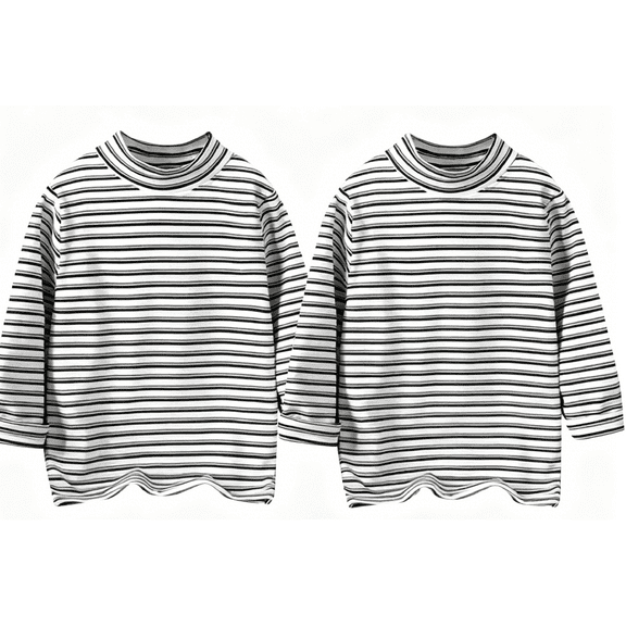 LIaqionyy 2 Pack Boys Girls Turtleneck Long Sleeve Soft Cotton Warm Tee Tops Stripe Undershirt Casual Thermal Pullover for Kids