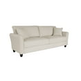 thumbnail image 3 of 2 Seater Sofa Couch with 2 Throw Pillows, Linen Upholstered Loveseat Sofa with Detachable Cushion and Rolled Arm, Comfy Leisure Sleeper Sofa for Living Room, Bedroom, Off White, 3 of 9