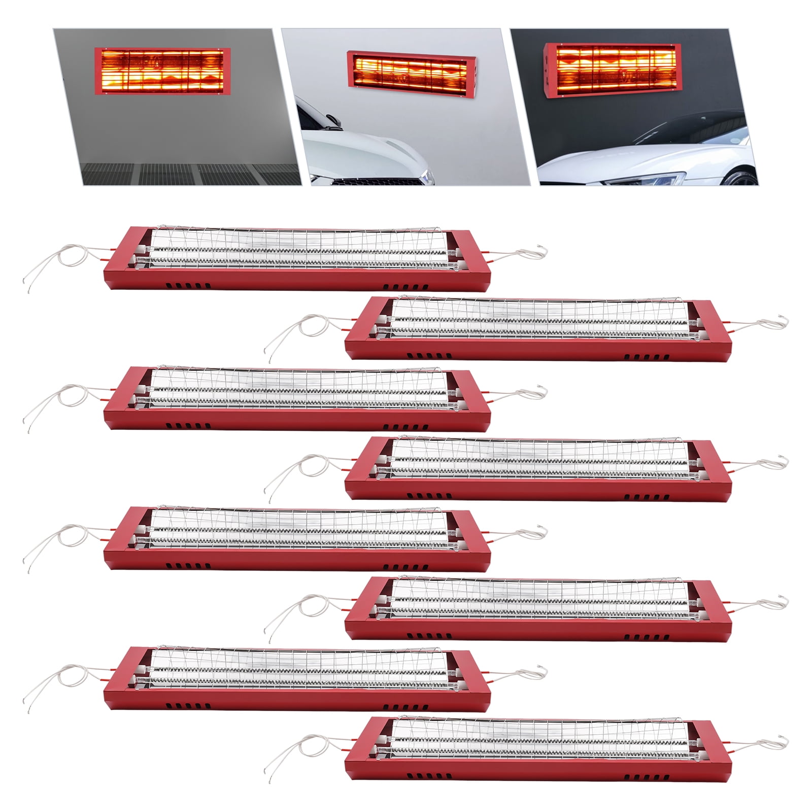 Infrared Paint Lamps (8 Pcs), 2 Halogen Lamps Each (Included), Modern Style. Rectangular Shape, 2000W Each Lamp Power, Ideal For Automotive Paint Booths & Furniture Baking Paint