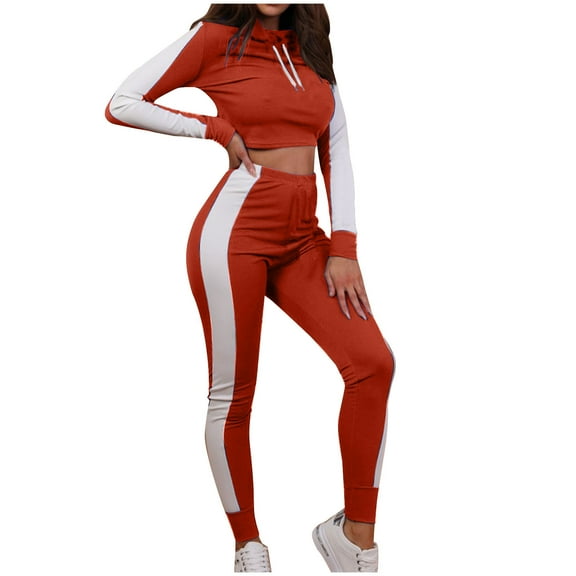 Kaemgyyd 2 Piece Tracksuitset for Women Fall Fashion Outfits Casual Lounge Set Hooded Crop Tops and Long Pants Sweatsuits