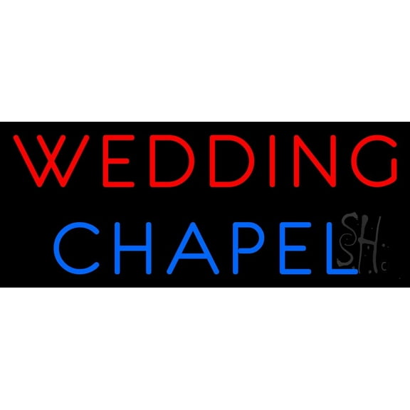 Block Wedding Chapel LED Neon Sign 13" Tall x 32" Wide - inches, Black Square Cut Acrylic Backing, with Dimmer - Premium built indoor Sign for Wedding Chapel.