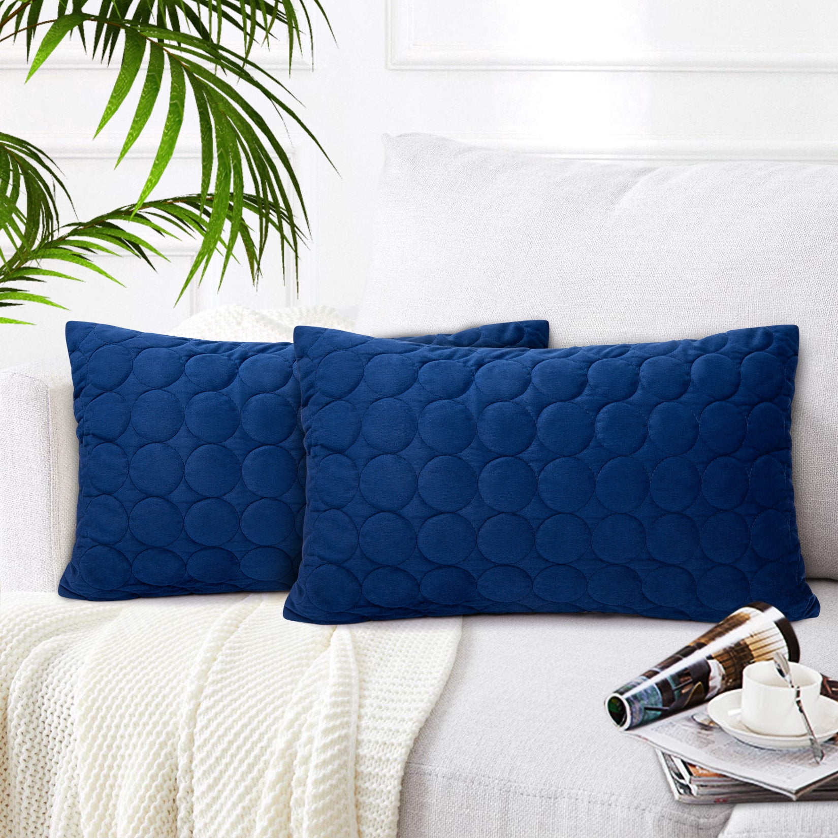 GlowSol Navy Blue Quilted Pillow Case Velvet Throw Pillow Covers