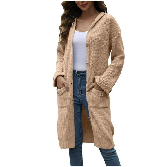 Kaemgyyd Women's Cardigan Sweaters Lightweight Casual Button down Hoodies Knit Jackets Fall Winter Coat with Pockets