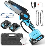 Mini Chainsaw Cordless, 6-Inch Battery Chainsaw with 2 Pack 2000mAh Battrey, Portable Hand chainsaw for Tree Branches Wood Cutting Tree Trimming DIY Projects Gardening Camping
