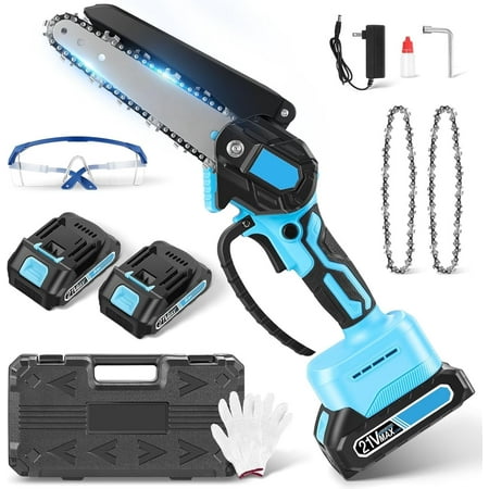 Mini Chainsaw Cordless, 6-Inch Battery Chainsaw with 2 Pack 2000mAh Battrey, Portable Hand chainsaw for Tree Branches Wood Cutting Tree Trimming DIY Projects Gardening Camping