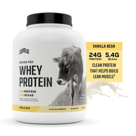 Levels Grass Fed 100% Whey Protein Powder, No Hormones, Vanilla Bean, 5LB