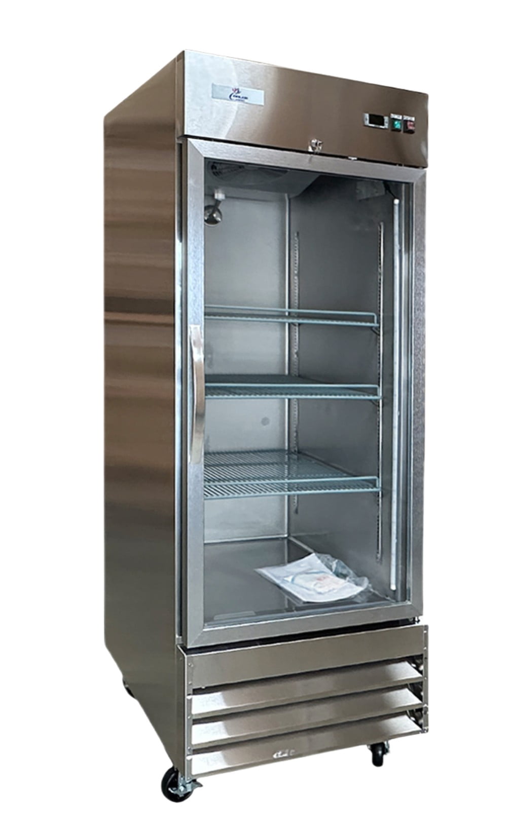 Commercial Refrigerator 29 inch , 23 cu.ft, Glass Door Stainless Steel Frame Merchandiser, NSF certified