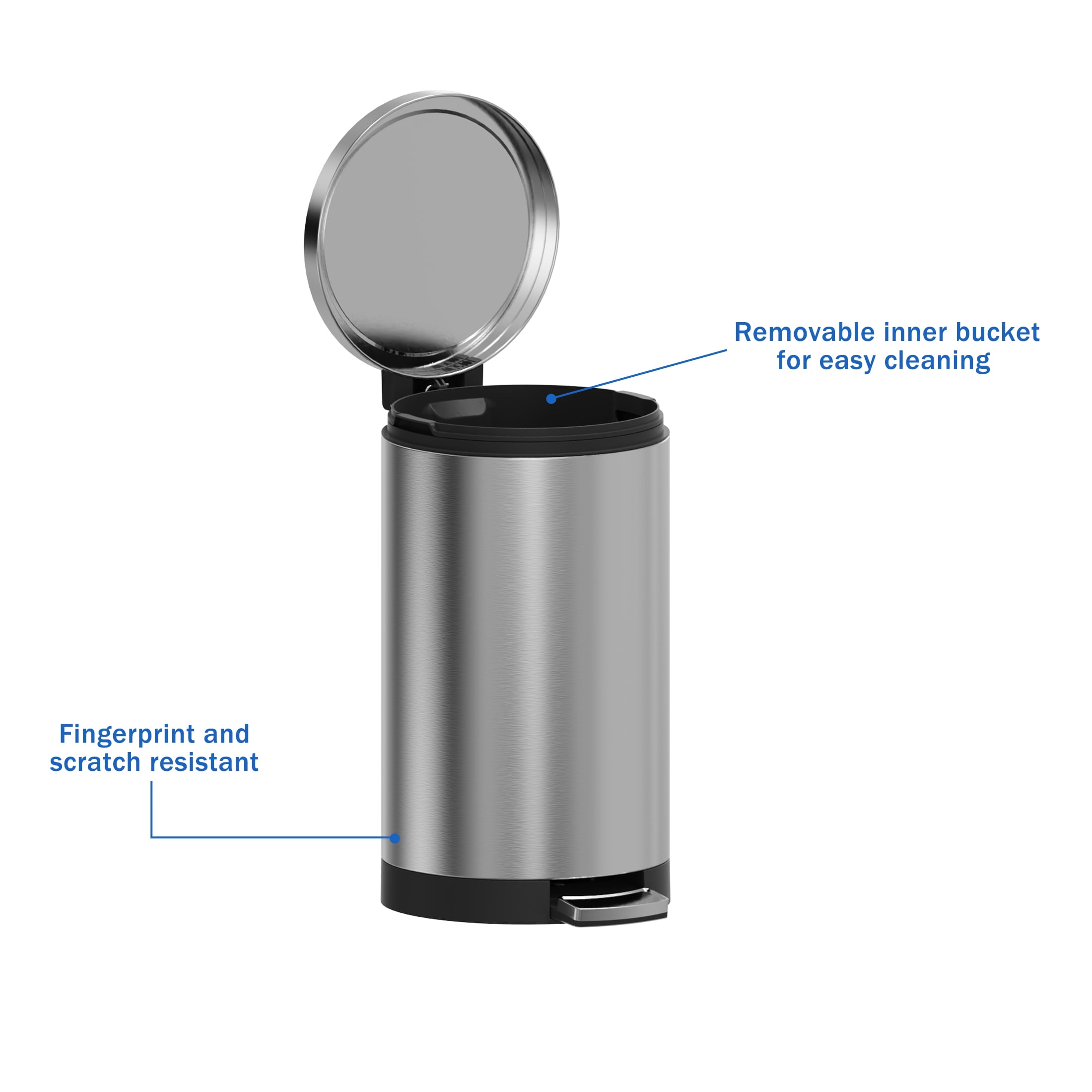 SimplyKleen Kitchen Trash Can, 7.9 Gallon Stainless Steel Step Garbage Bin with Lid, Silver