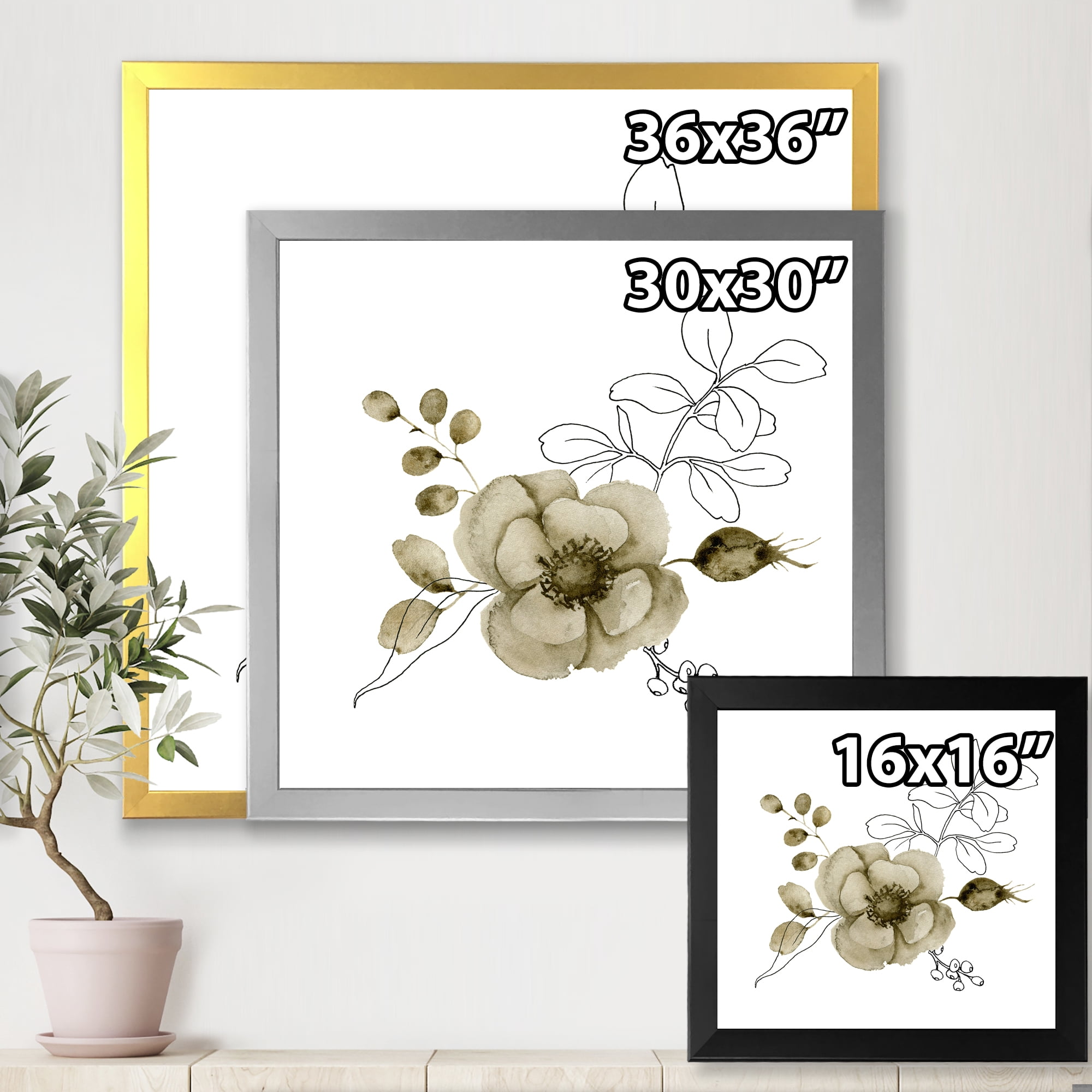 Designart 'Eucalyptus Branches With Anemone Bouquet Flower II' Traditional Framed Art Print