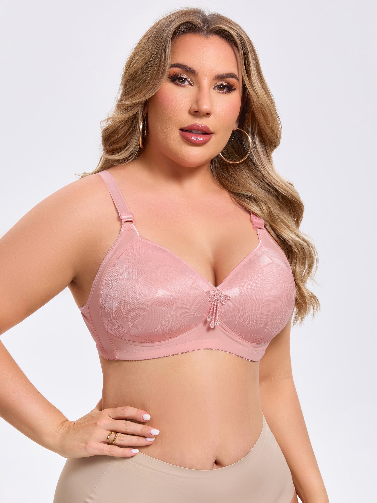DARING DIVA Women's Deep V Wireless Bralette Soft Cup Adjustable Straps Bra C 52 Pink