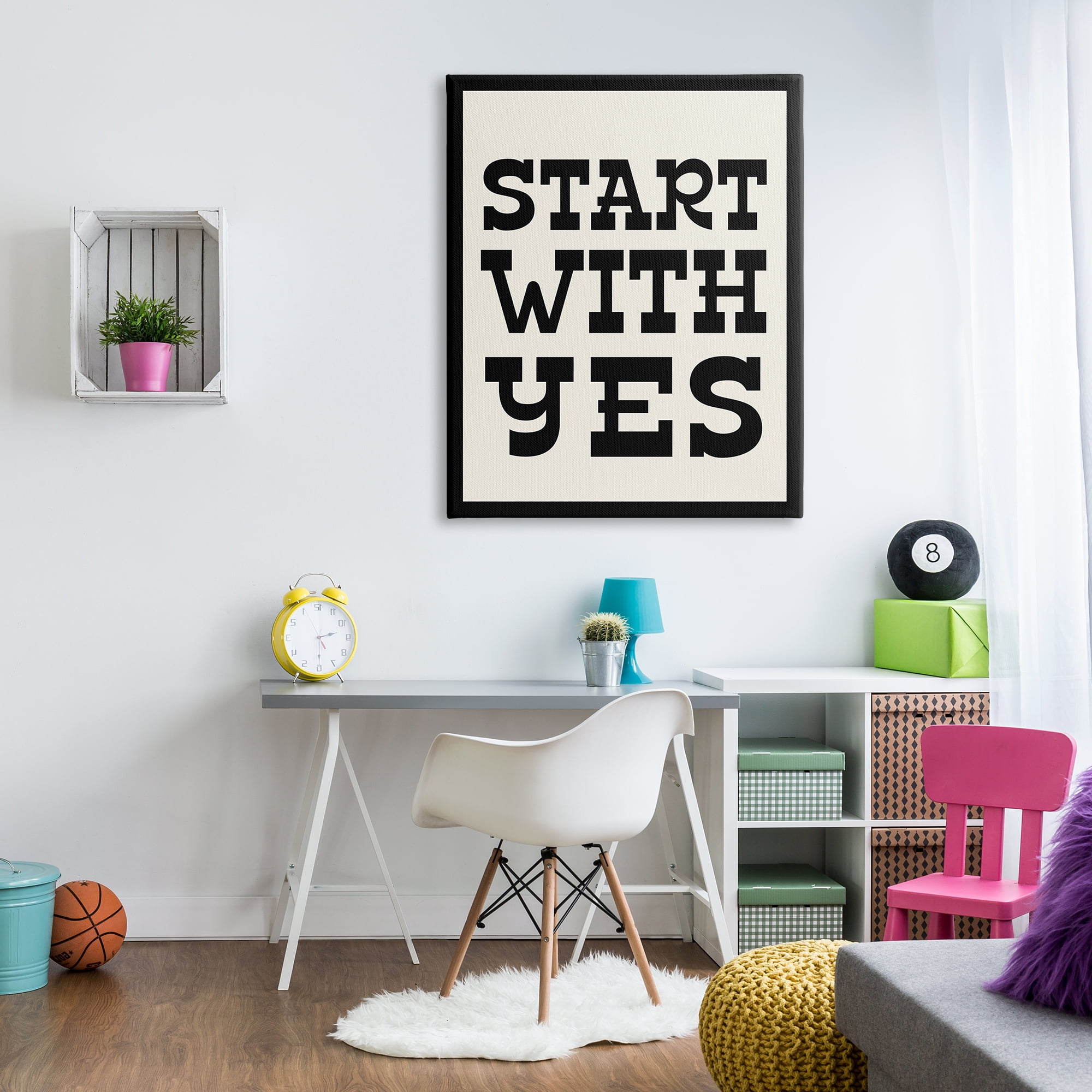 Stupell Industries Start With Yes Phrase Inspirational Painting Gallery Wrapped Canvas Print Wall Art, 36 x 48
