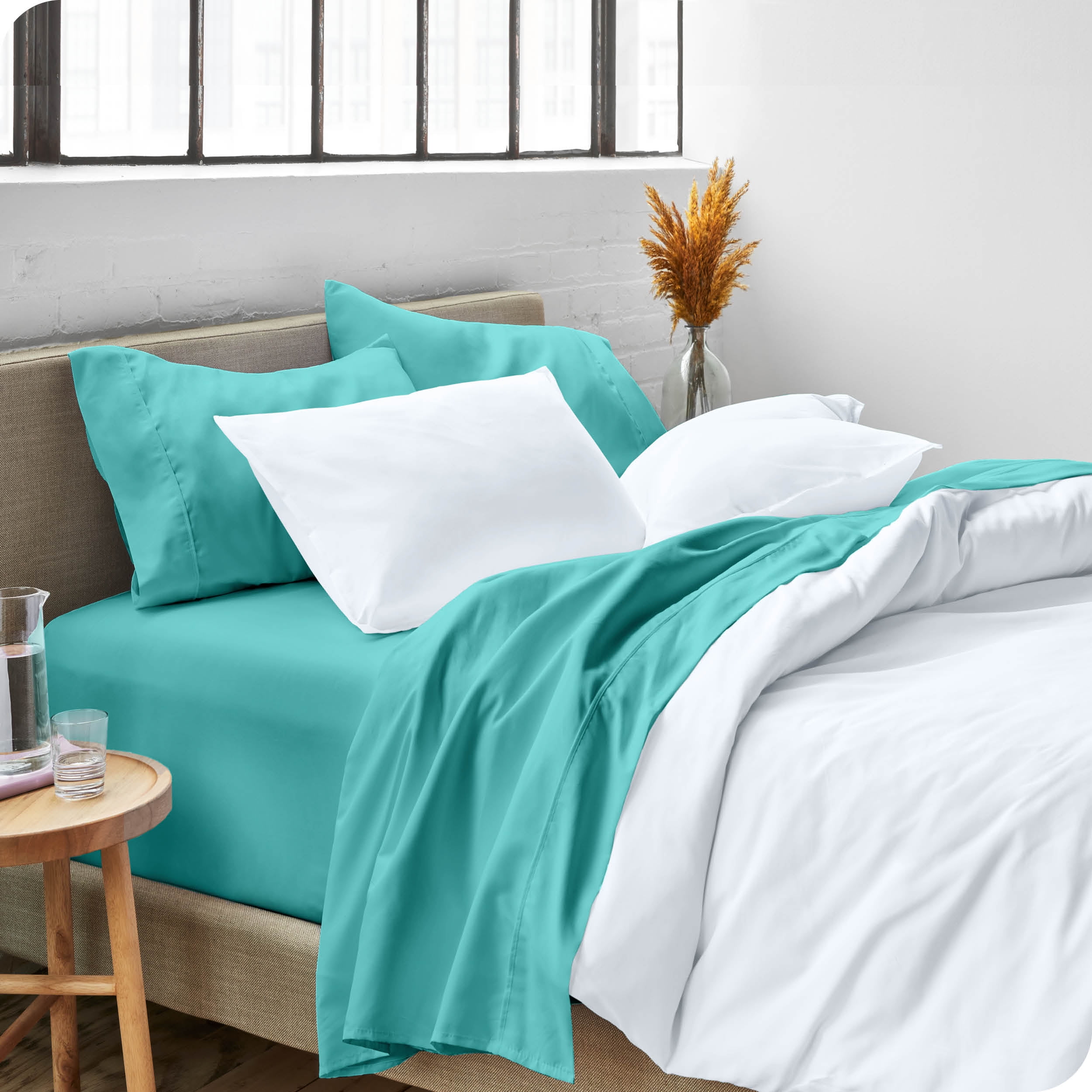 Bare Home Turquoise Microfiber Sheet Set, Wrinkle Resistant, Deep Pocket, Twin
