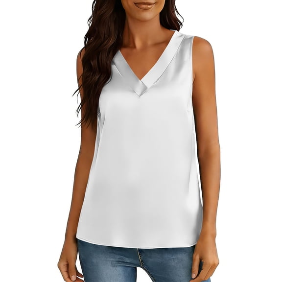 PFRNLF Womens Satin Tank Tops Pleated Business Casual Outfit Summer Sleeveless Dressy Work Blouse