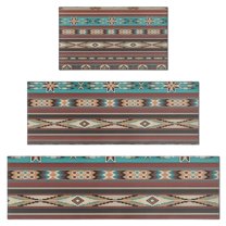 Brown Geometric Triangle Diamond Pattern Kitchen Rugs Sets Of 3,Kitchen Runner Rugs Non Skid Washable,Decorative Kitchen Floor Mats for Kitchen,Sink,Laundry,17"x30" 17"x47" 17"x59"