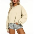 thumbnail image 4 of Olyvenn Womens Plus Size Sweatshirts Crew Neck Long Sleeve Shirts Casual Loose Side Split Fall Outfits Y2K Pullover Clothes Beige L, 4 of 6