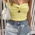 thumbnail image 2 of Yellow XL Twist-Knot Backless Tube Top - Pure Color Slim Fit Strapless Short Top for Daily Wear, Travel, and Parties, 2 of 7