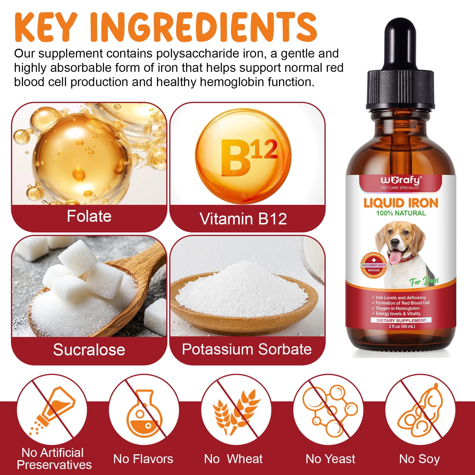 Petpya Iron Supplement for Dogs 3PC with B12 & Folate – Promotes Red Blood Cells, Fights Fatigue & Supports Recovery Dog Appetite Booster 60ml