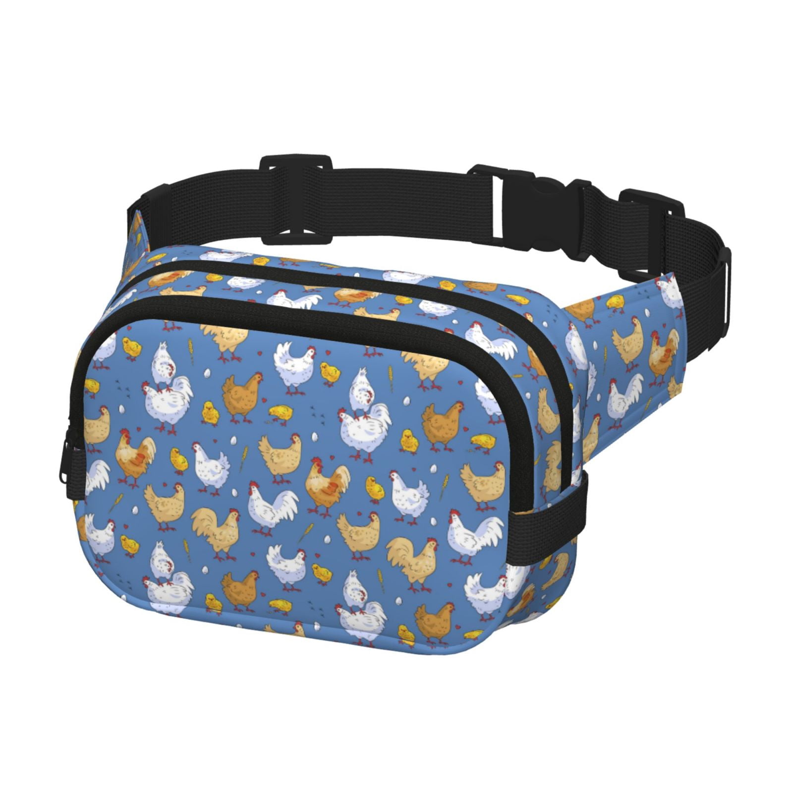 Picia Chicken Family Print Square Double-Layer Waist Bag Mini Adjustable Waist Belt Bag Exercise Running Travel Hiking