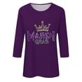 thumbnail image 4 of SOOMLON Mardi Gras T Shirt Womens Carnival Outfits Tuesday Party 3/4 Sleeve Tshirts Fancy Mask Print Tops Comfy Scoop Neck Shirts New Orleans Parade Pullovers 2025 Purple 2XL, 4 of 5