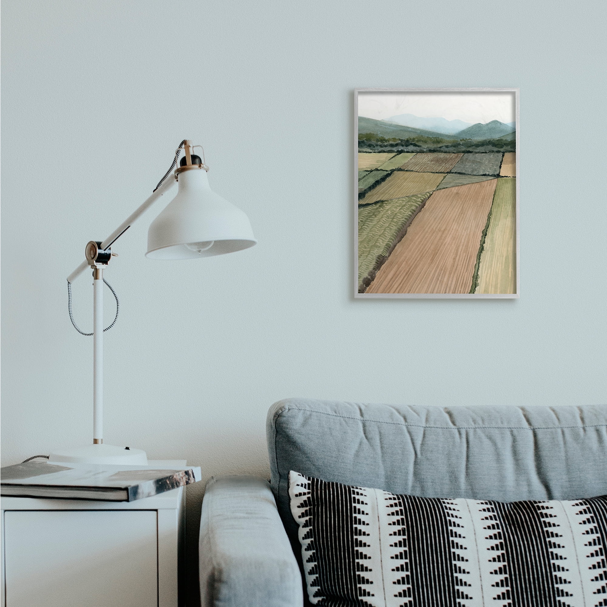 Stupell Industries Countryside Crop Fields Green Mountain Landscape Grey Framed, 16 x 20, Design by Grace Popp