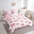 thumbnail image 3 of Feelyou Princess Pink Bowknot Bedding Comforter Set 7 Pieces for Kids, Cartoon Ribbon Ribbon Full Bedding Set, Cute Bow-tie Theme Reversible Fitted Sheet Flat Sheet, Ultra Soft Bedroom Decor, 3 of 8