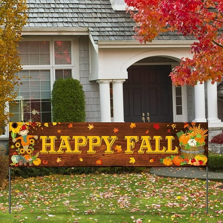 Y Large Happy Fall Welcome Banner Thanksgiving Autumn Banner Fall Maple Outdoor Decorations Pumpkin Hanging Fall Banners Front Porch Holiday Fall Porch Decor for Home Door Outdoor (Sunflower)