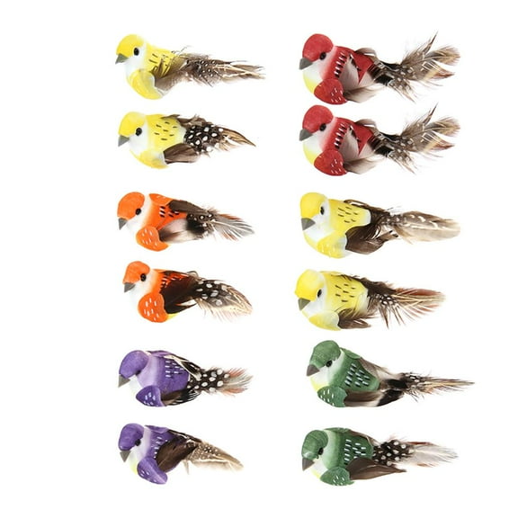 Yucurem 12pcs/Set Simulation Artificial Foam Feather Birds Models Garden Miniature
