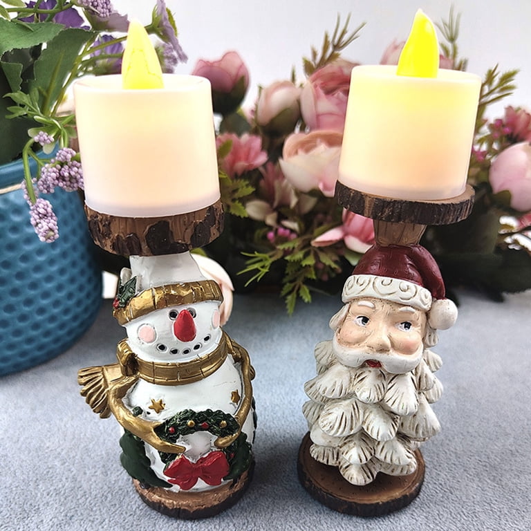 LHWEN Resin Candle Holder Set Christmas Santa and Snowman
