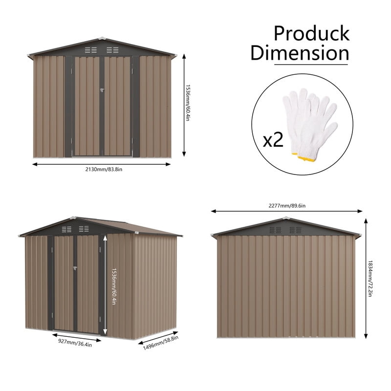 8x5 FT Outdoor Storage Shed with Lockable Door & Vent, Bike Tool Storeroom, Metal Shelter with Roof for Lawn Backyard