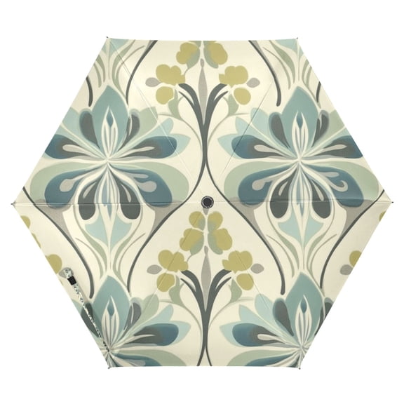 FORMRS Travel Umbrella Folding Auto Open Close Windproof Rain UV Protection, Beige Floral Pattern