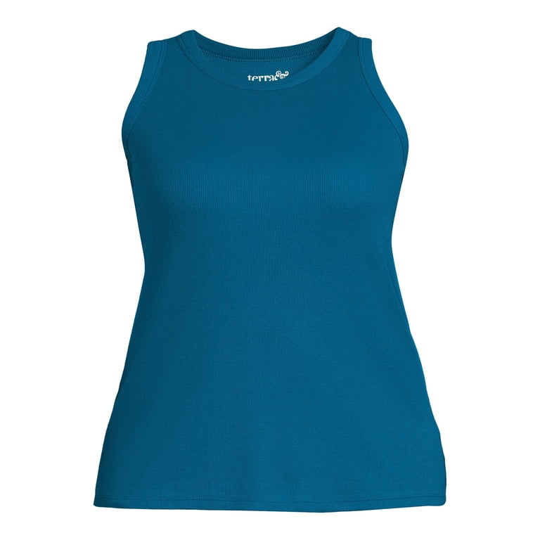 Terry and Sky Women's Plus Size High Neck Rib Tank Top