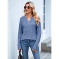 thumbnail image 6 of Women Long Sleeve Shirts Dressy Casual Button V Neck Pullover Sweaters Jumper Tops Fall Outfits Blue L, 6 of 9