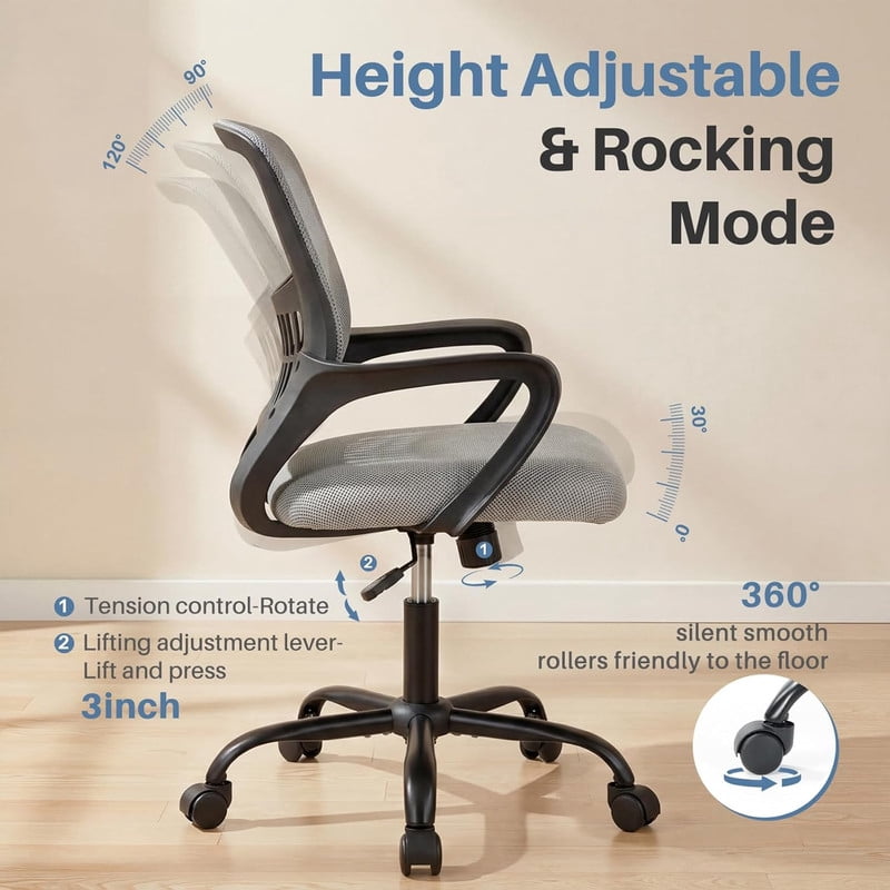 Bigleap Ergonomic Mesh Office Chair – Home Desk Chair with Lumbar Support, Gray Computer Chair