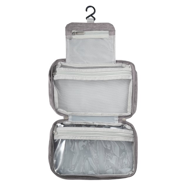 Unique Bargains Neceser de Viaje Neceser de Maquillaje Colgante con Compartimentos Resistente al Agua Plegable Gris