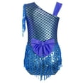 thumbnail image 4 of TiaoBug Kids Girls Sequins Tassels Gymnastics Leotards Ballet Modern Jazz Latin Dance Bodysuit Dancewear Top Blue 12, 4 of 7