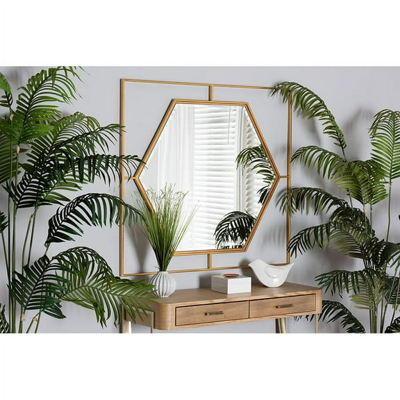 Baxton Studio Gates Modern Glam and Luxe Antique Goldleaf Metal Accent Wall Mirror