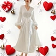 thumbnail image 2 of Arlun Valentine's Day Satin Robes for Women Sheer Long Sleeve Fuzzy Trim Kimono Robe Fashion Lightweight Comfy Long Wrap Nightgown Bathrobe Pajamas Sleepwear White XL, 2 of 8