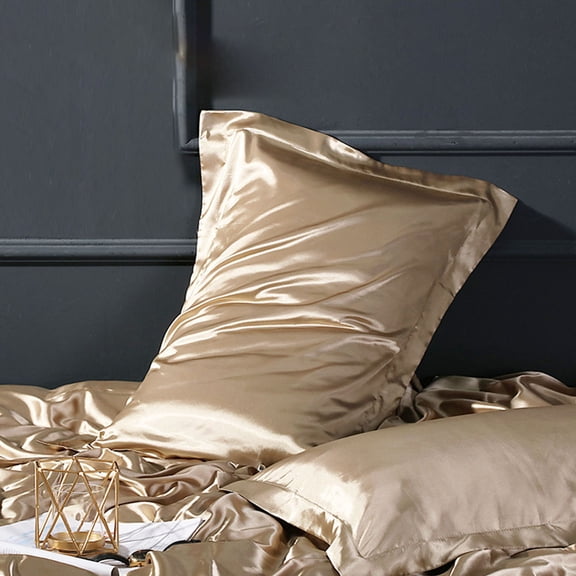 IMIKEYA 1Pair Soft Silk Pillowcase Golden Color Pillow Cover Plain Design for Home Use