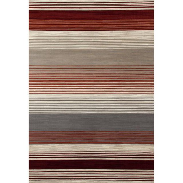 841864107814 Tapis d'Art 4 x 6 Pi. Collection Bastille Tapis Tissé à Rayures Chinées, Rouge