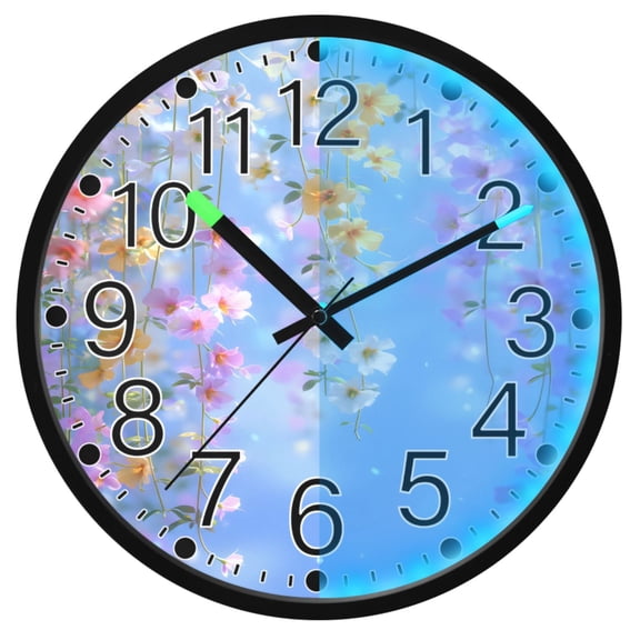 Ryvnso Flower Summer 12 Inch Night Light Wall Clock Silent Battery Operated Luminous Clocks