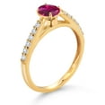 thumbnail image 3 of Gem Stone King 10K Yellow Gold Red Created Ruby and White Lab Grown Diamond Engagement Ring for Women (0.68 Cttw, Oval 6X4MM, Gemstone July Birthstone, Size 9), 3 of 4