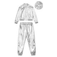 thumbnail image 4 of TiaoBug Girls Boy Shiny Metallic Hip Hop Street Dance Outfits Long Sleeves Jacket And Pants Sport Workout Silver-A 14, 4 of 7