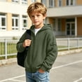 thumbnail image 5 of CYRBOKO Hooded Sweatshirts for Boys, Full Zip Long Sleeve Waffle Knit Casual Kids Outerwear Hoodie Size 6 Army Green, 5 of 10