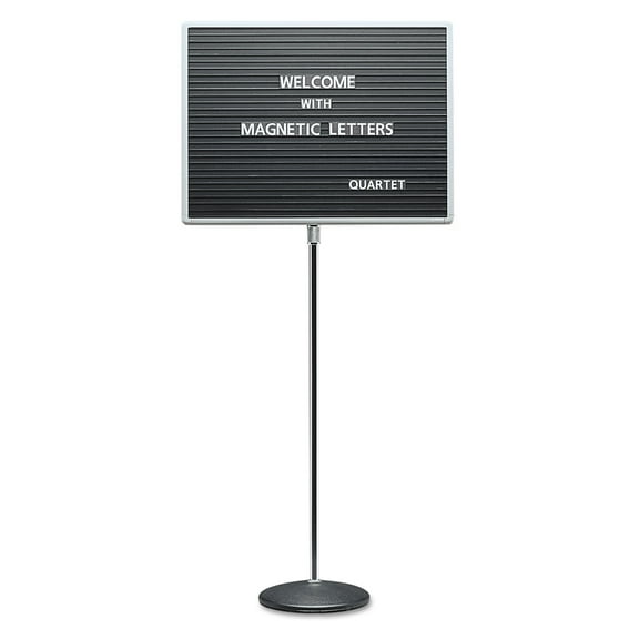 Quartet Adjustable Single-pedestal Magnetic Letter Board, 24" x 18", Black, Gray Frame