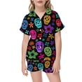 thumbnail image 4 of SJLDQY Halloween Girls Pajama Sets Skull Print Short Sleeve Shirts and Shorts 2 Piece Sets Casual Hallowmas Sleepwear Button Down Pjs for Girls, 4 of 5