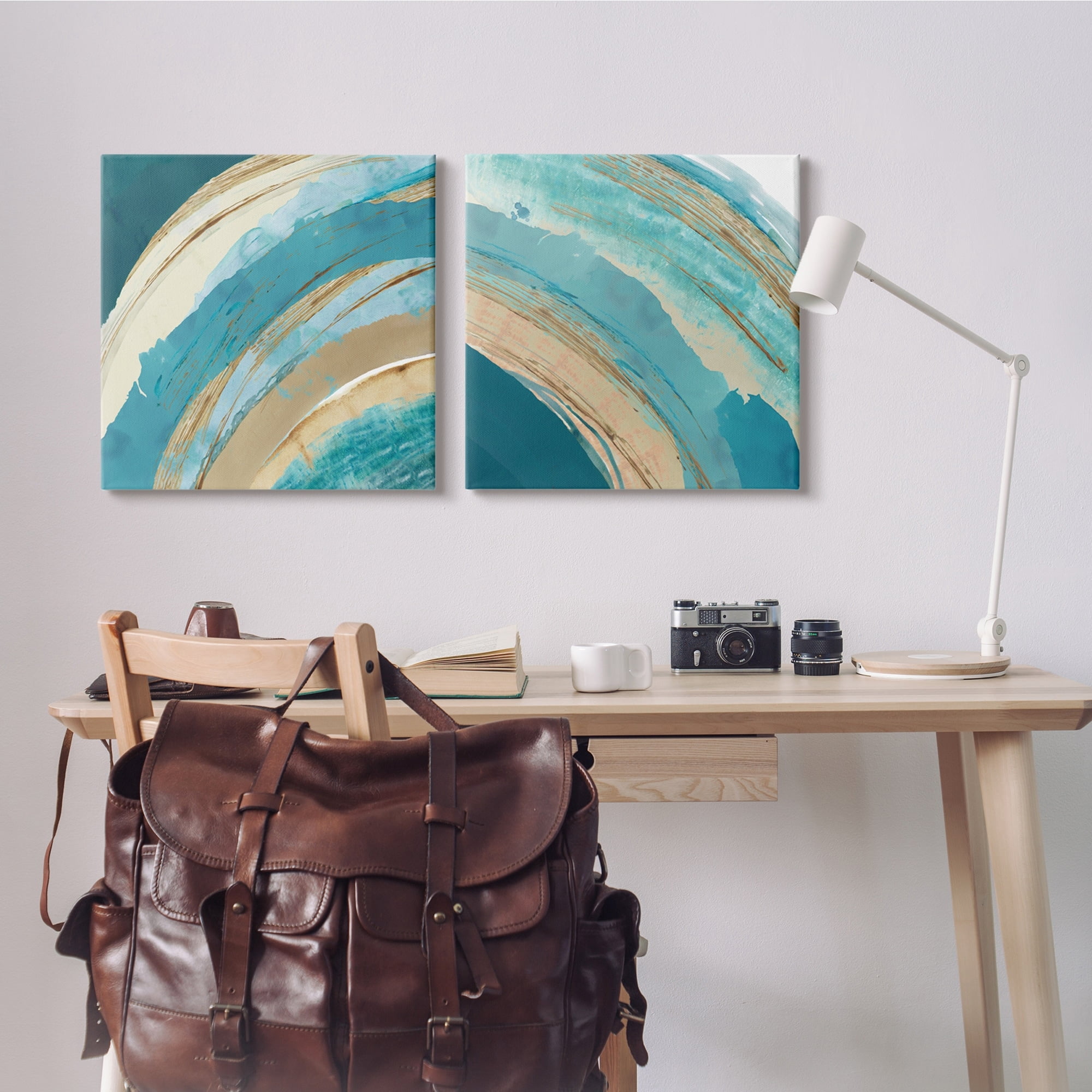 Stupell Industries Playful Abstract Turquoise Rainbow Asymmetrical Arches ,2pc, each 24 x 24,Designed by Flora Kouta