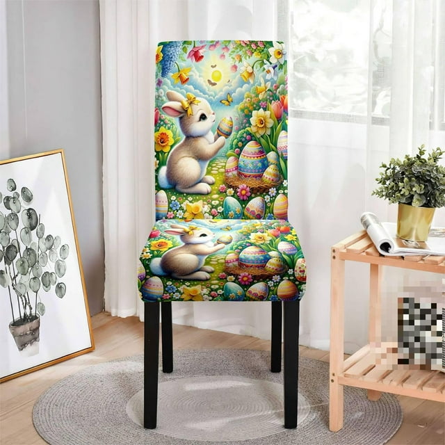REK Housse de Chaise Décorative de Pâques, Housse de Chaise Universelle Extensible pour Table à Manger Familiale, Housse de Chaise de Pâques, Ornements de Maison, Housse de Chaise Mignonne