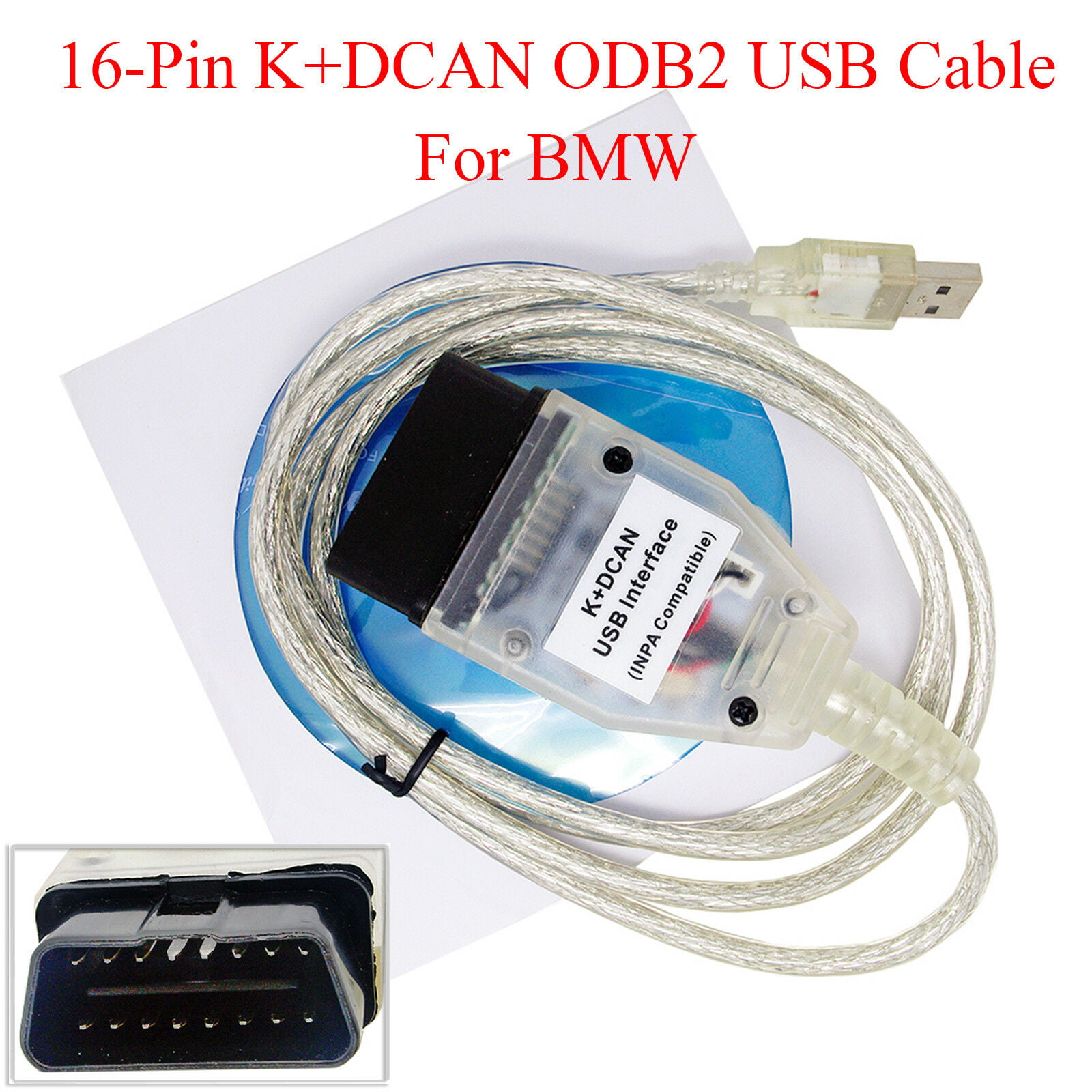 For BMW INPA K+DCAN USB Interface OBD2 OBDII 16 Pin Car Diagnostic Tool Cable 