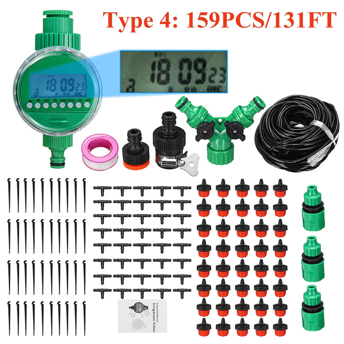 40m/50m Hose Drip Irrigation Water Irrigation System + Auto Timer Hose Kits Garden Lawn Greenhouse Plants Watering Kit